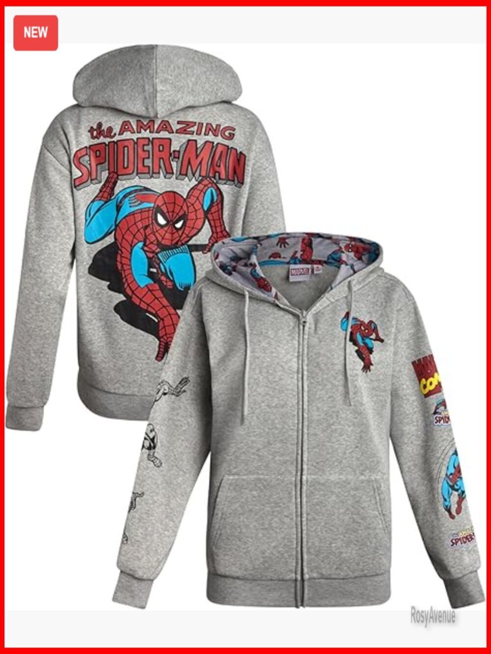 Womens Marvel Zip Up Hoodie Spiderman Graphic Full Zip Sweatshirt
